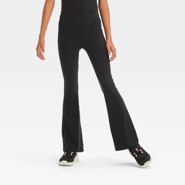Girls' Everyday Soft Flare Leggings - All In Motion™ Black L: High Rise, Moisture Wicking, UPF 50+