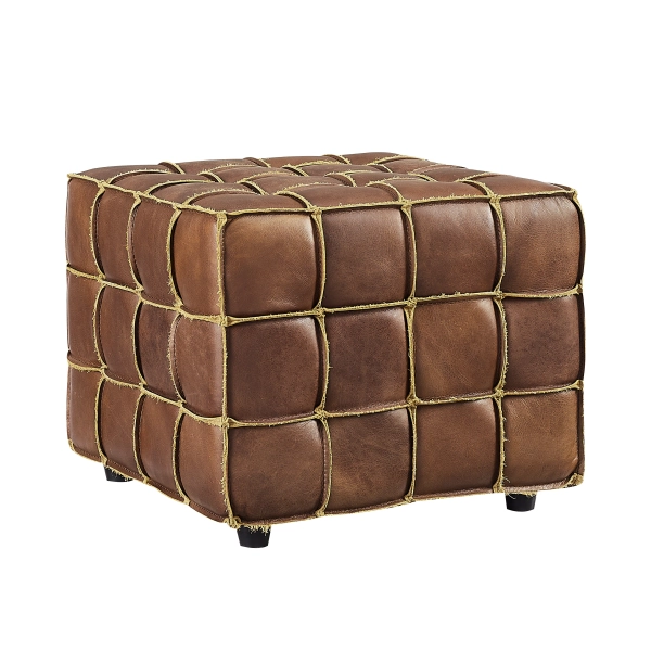 Laryn Genuine Leather Square Pouf Ottoman 
