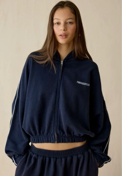 iets frans… Harri Piped Bubble Hem Zip-Up Hoodie Sweatshirt