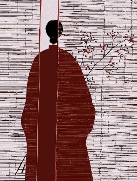 Modern Japanese-Inspired Silhouette with Red Berries