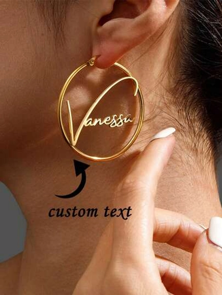 Custom Name Earring For Women Girl 50mm Hoop Earrings Stainless Steel Jewelry Mother Her Birthday Personalized Gift,Chic Autum, Chic Winter