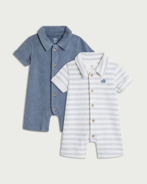 F&F Baby 2-Pack Cotton Rich Towelling Rompers in Blue