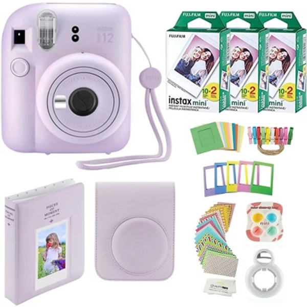Fujifilm Instax Mini 12 Instant Camera with Case 60 Fujifilm Prints Decoration Stickers Frames Photo Album and More Accessories Lilac Purple