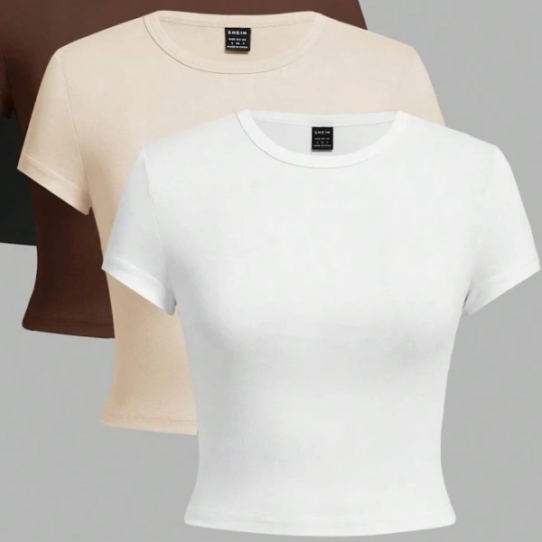 SHEIN Women's Casual Round Neck Short Sleeve Fitted T-Shirt