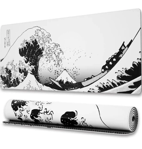 Ovenbird Gaming Mouse Pad with Stitched Edges, Japanese Wave Extended XL Mousepad with Anti-Slip Base, Cool Large Mouse Pad for Desk, 31.5 x 11.8 in,