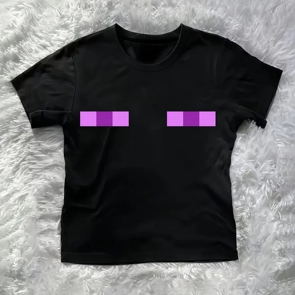 Crop Top Simple Purple Pink Geometric Shape Print Y2K Style and Women's Tight Short-sleeved T-shirt