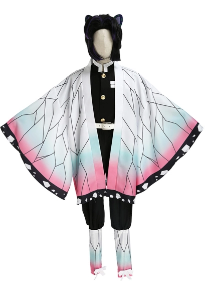 Kids Girls KNY Demon Fighter Butterfly Insect Pillar Kimono Outfit Cosplay Costume Full Set with Butterfly Headwear and Puttee