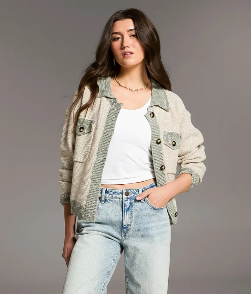 BKE Textured Knit Cardigan Sweater - Women's Sweaters in Cobblestone | Buckle