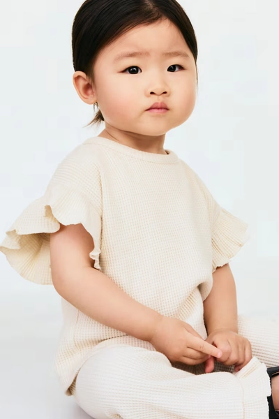 2-piece waffled cotton set - Light beige