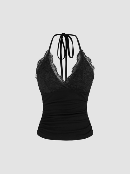 Halter Neckline Solid Backless Crop Top