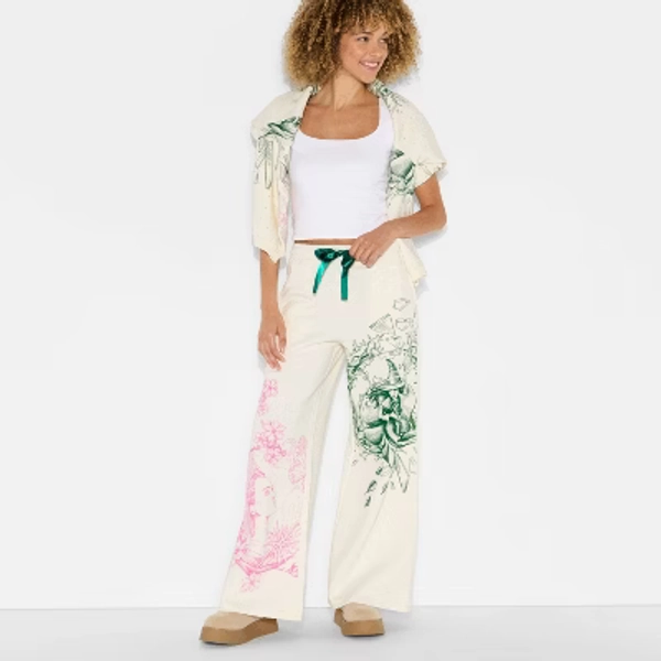 Wicked x Katie Kime Women's Relaxed Leg Good/Bad Graphic Jogger Pants - Cream