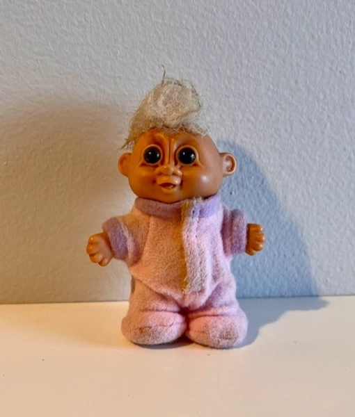 Rare Vintage 1980s Russ Small Baby Troll DolI Toy In pink babygrow
