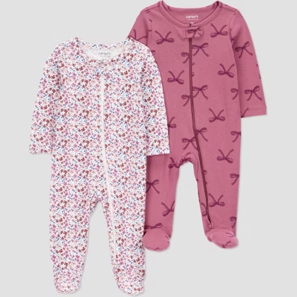 Carter's Just One You® Baby Girls' 2pk Bows Sleep N' Play - Burgundy