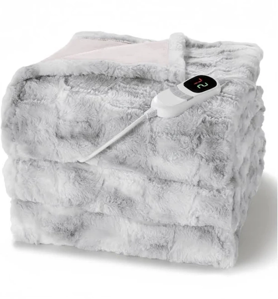 Marnur Heated Blanket Full Faux Fur Electric Blanket,10 Heating Levels