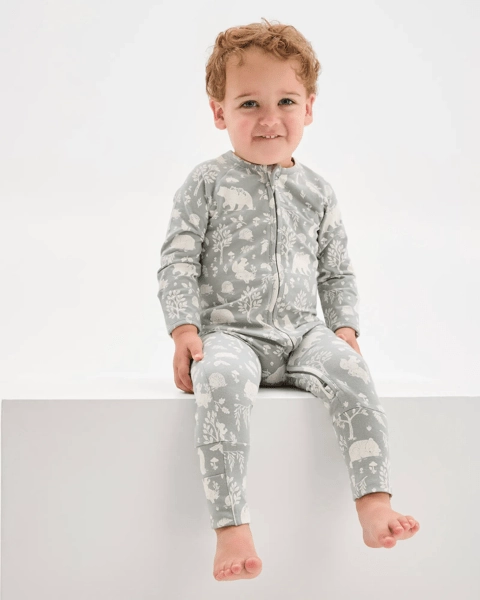 Baby Organic Cotton Zip Front Footless Coverall - Woodland