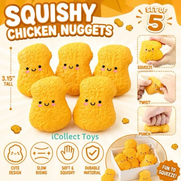 VIRAL Squishy Chicken Nuggets SET OF 5 JUMBO Slow Rising 3.15” Squishy SET - New Toys & Collectibles