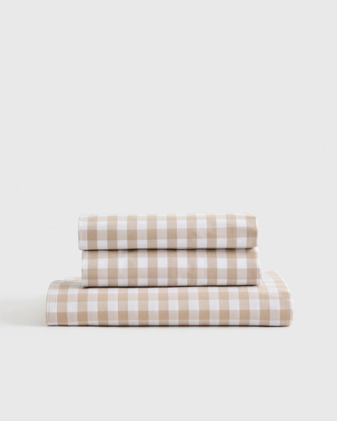Classic Organic Percale Gingham Fitted Sheet Set  in Olive