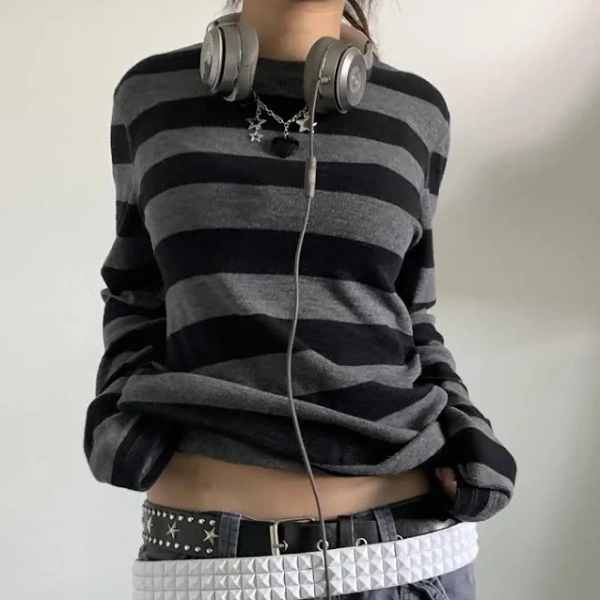 Fairy Grunge Y2k Long Sleeve Striped Tee