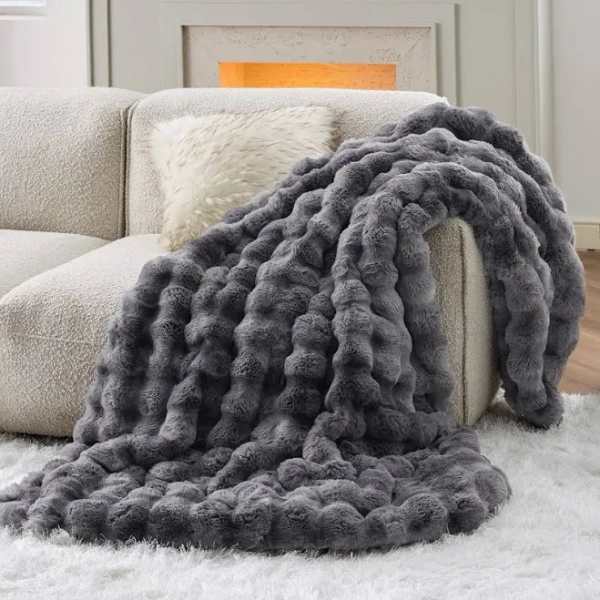 Ultra-Plush Bubble Faux Fur Blanket Throw
