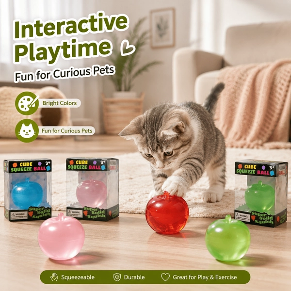 4pcs Bright, Transparent, Apple-shaped, Squeezable Cat Toy Ball, Durable Soft Rubber Material, Strong Interactivity, Suitable for Indoor Boredom, Exercise, Cute Mini Pet Accessories and New Cat Dad Cat Mom Birthday Gifts