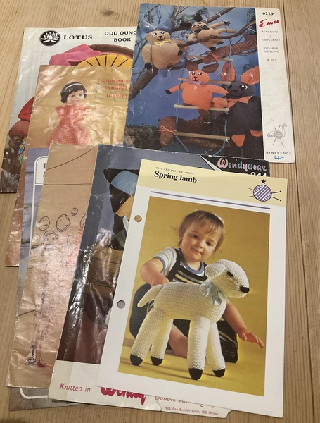 7 Vintage Retro Pattern Knitting Children Toys Lamb Sirdar Emu Wendy Lotus 70’s