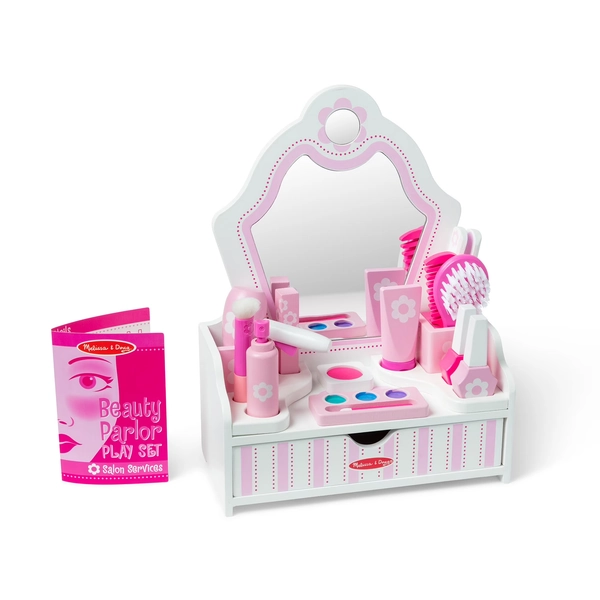 Melissa & Doug Wooden Beauty Salon Play Set with Vanity, 18 Pieces, Toddler Toy Ages 3+