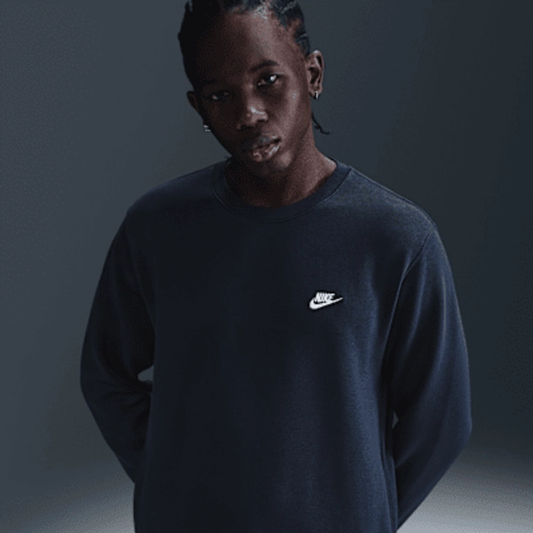 Nike Club Men's Fleece Crew - Obsidian/White - Size XS