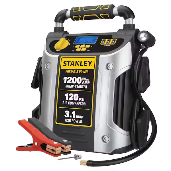 Stanley 1200 Peak Amp Automotive Jump Starter, Portable Power - 2.1A/10W USB Port, 120 PSI Air Compressor J5C09D