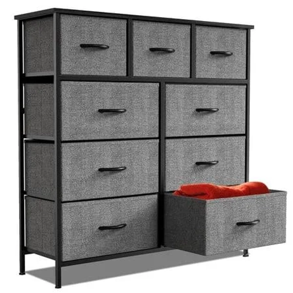 Modern 9 Drawer Fabric Dresser, Chest of Drawer Organizer Storage Cabinet for Bedroom Clothes Closet, Entryway,Gray, Adult Unisex, Size: Small