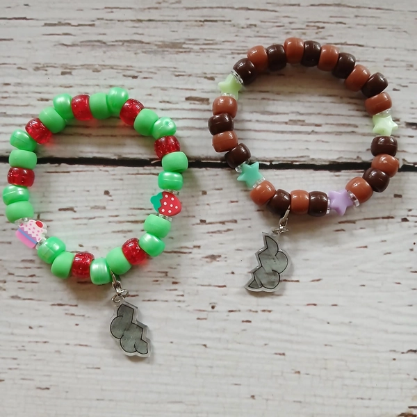 Dandy’s World inspired Kandi bracelets with Charms, Cosmo and Sprout Sweet and Savory trinket charm, hand drawn charms, Pony Beads, BFF