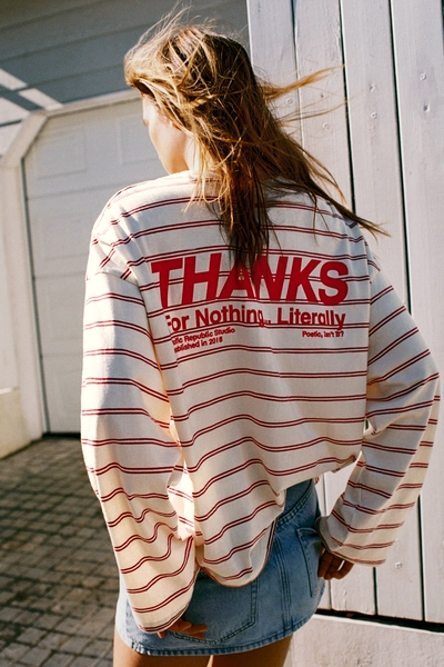 Striped slogan long sleeve T-shirt