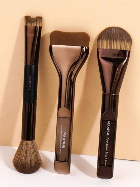 MAANGE 1pc/2pcs/3pcs Professional Aluminium Face Makeup Brush Set,Tongue Type Ultra-Thin Foundation Brush,One Line Shape Foundation Brush,Double-Head Brush,Nose Shadow Brush,Can Be Used For Foundation Concealer Brush, Liquid Foundation Brush,These Using Soft Fibers And Gentle On The Skin,Suitable For Daily Use And Travel,Portable Travel Makeup Brush Set,Gift For Women & Girls