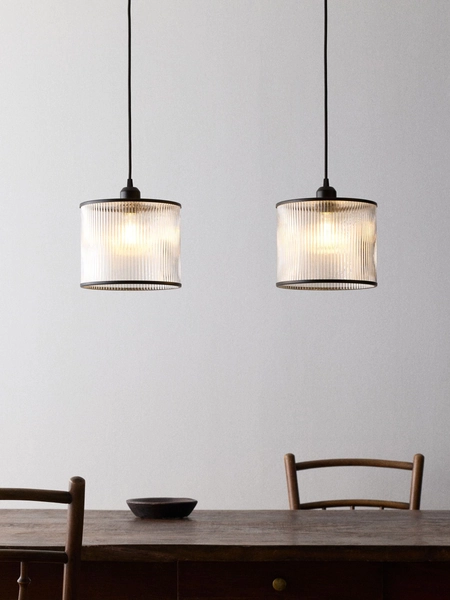 The Set 2 Pack Black Ribbed Glass Easy Fit Shade Ceiling Lights - Size ONE