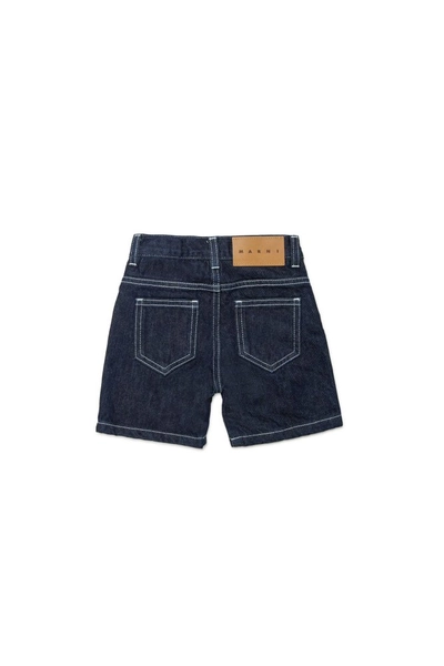 Marni Kids Logo Embroidered Denim Shorts