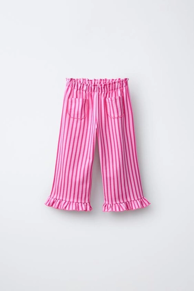 STRIPED CULOTTES WITH RUFFLE AND CONTRASTING PICOT TRIM
