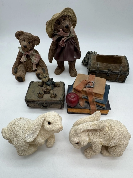 Vintage 1990s Resin Figurine Lot Sara’s Attic Bears Rabbits School Decor 7pc