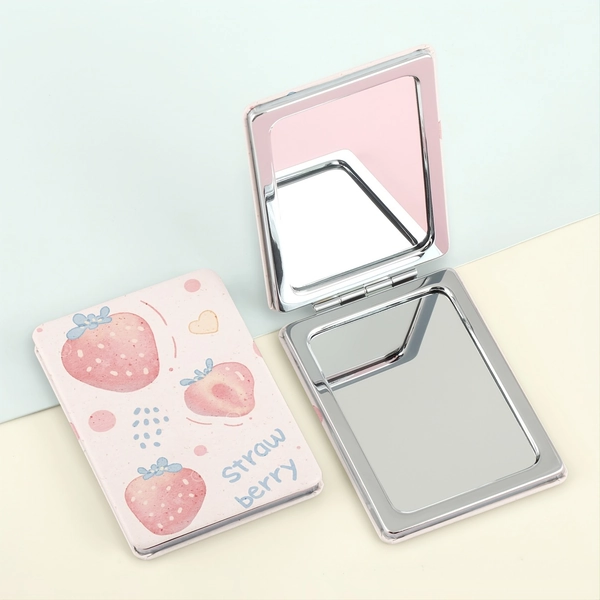 1pc Strawberry Floral Double-Sided Makeup Mirror with Polished Iron Frame, Magnifying Glass & Regular Reflection Surfaces, Tabletop Mount Vanity Mirror - No Battery Required, Unscented Decorative Cosmetic Accessory, Playful Aesthetic, Durable Finish