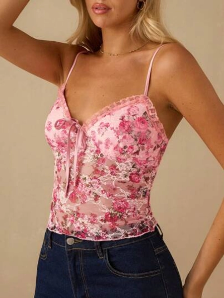 Enchnt Spring/Summer Romantic Women's Floral Embroidered Lace Splice Elegant Cami Top, Casual & Comfortable For Birthday & Holiday Party & Sweet Date & Daily Commuting & Graduation & Vacation & Wedding Season Essential,Summer Versatile For Women,Concert Women,Easter Women,Elegant