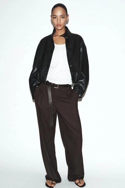 QUILTED LEATHER EFFECT BOMBER JACKET