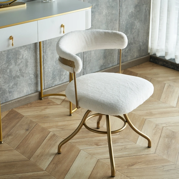 Milahni Faux Fur Gold Metal Frame Vanity Chair Swivel Task Chair