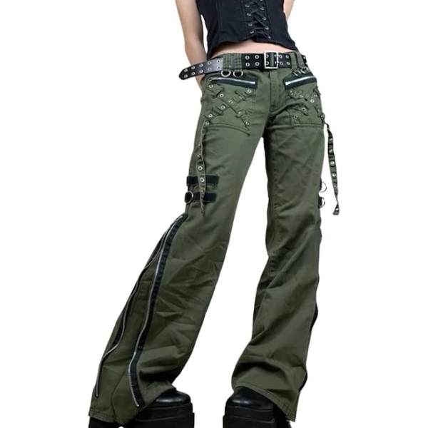 Aougo Women's Wide Leg Grunge Gothic Cargo Pants