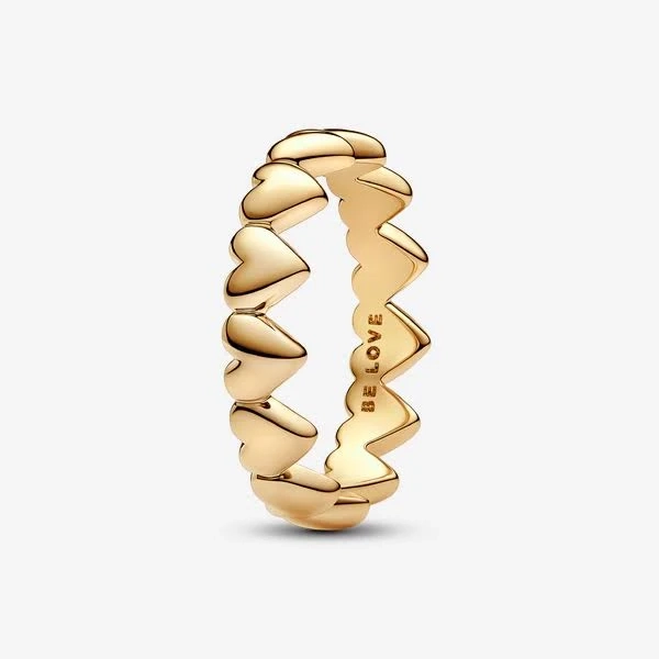 Pandora 14K Gold-Plated Row of Hearts Ring
