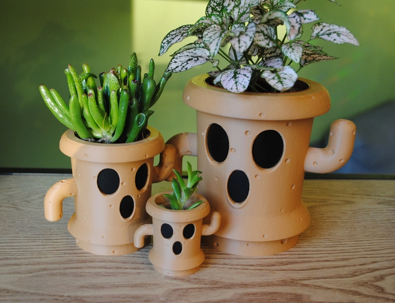 Lloid Gyroid Planter: Animal Crossing Desk Decor, Brown 3D Printed Pot
