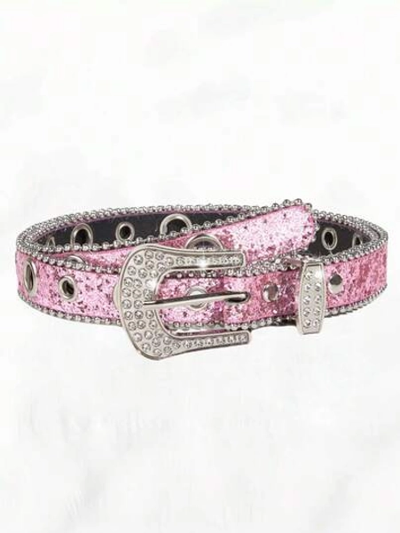 1-2pcs Luxury Children's Rhinestone Fashion Rhinestone Decor Belt Glitter Belt For Jeans Pants And Dresses ,Y2k Accessories,Perforated Glitter Y2k Style Waist Belt ,Belt For Boys And Girls , Ideal Choice For Gifts - Size one-size
