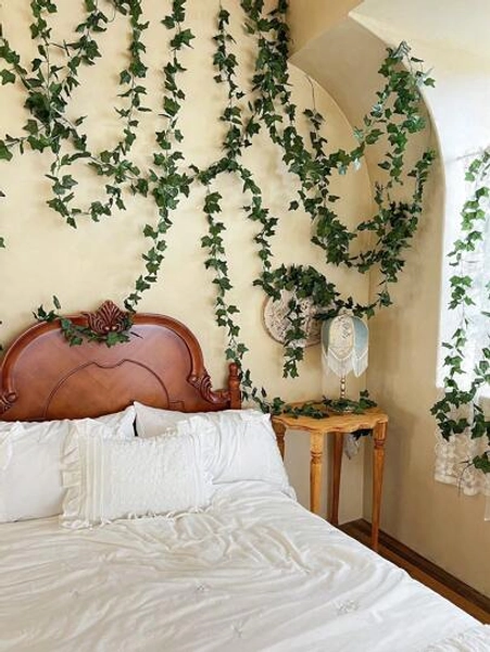 1/5pcs 90 Pieces Artificial Ivy Leaves Vines, Detachable Leaves, UV-Resistant Plastic Plants For Decoration In Living Room, Kitchen, Balcony, Garden, Bedroom, Farmhouse (Note - If You Smell A Plastic Odor After Unpacking, Please Let It Air Out For A While, It Won't Affect The Use)