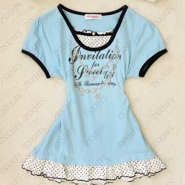 blue polka dot shirt