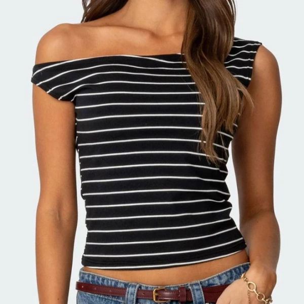 Edikted Women's Keryn Striped Asymmetric Top