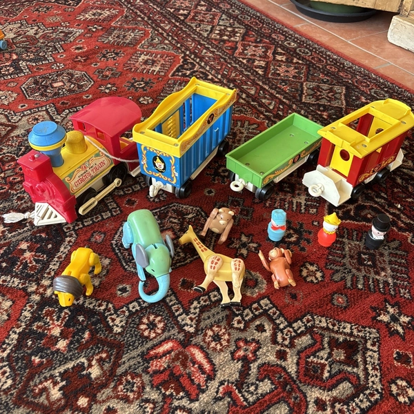 Working Vintage Fisher Price Circus Train &amp; 3x Carriages Animals 991 Set 1970s