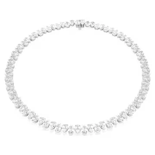Matrix Tennis necklace, Pear cut, White, Rhodium plated