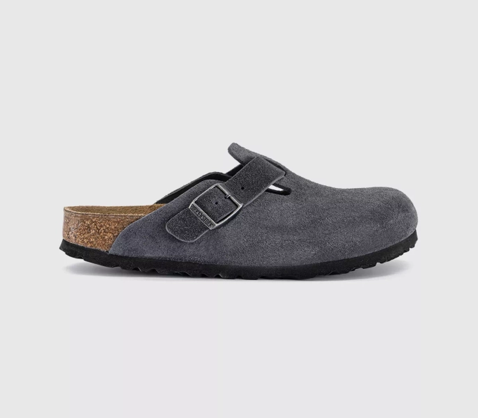 BIRKENSTOCK Boston Clogs Charcoal Suede - Flat Shoes for Women